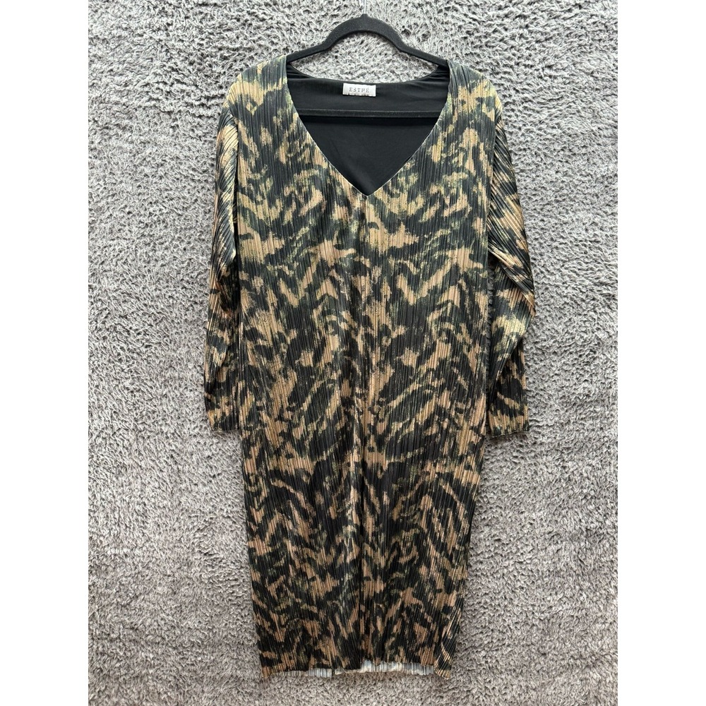 Esthe V Neck Pleated Long Sleeve Maxi Dress Animal Print Women Size XS/